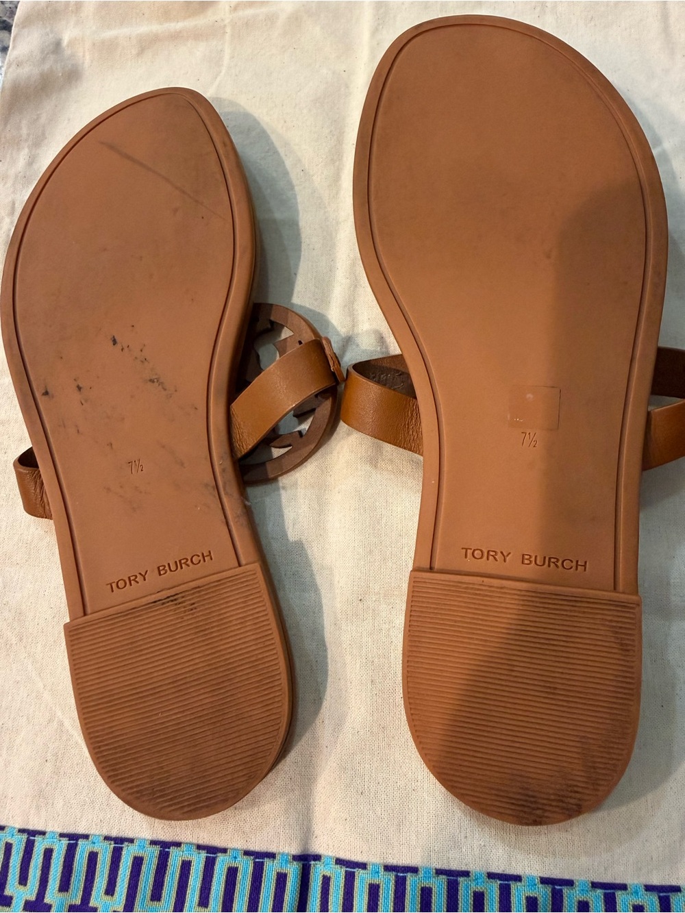 Tory Burch Brown Leather Logo Thong Sandals - Picture 3 of 7